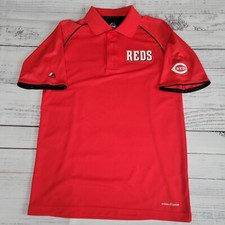 Cincinnati Reds Majestic Cool Base Baseball Polo Shirt Mens Size Small Red Poly