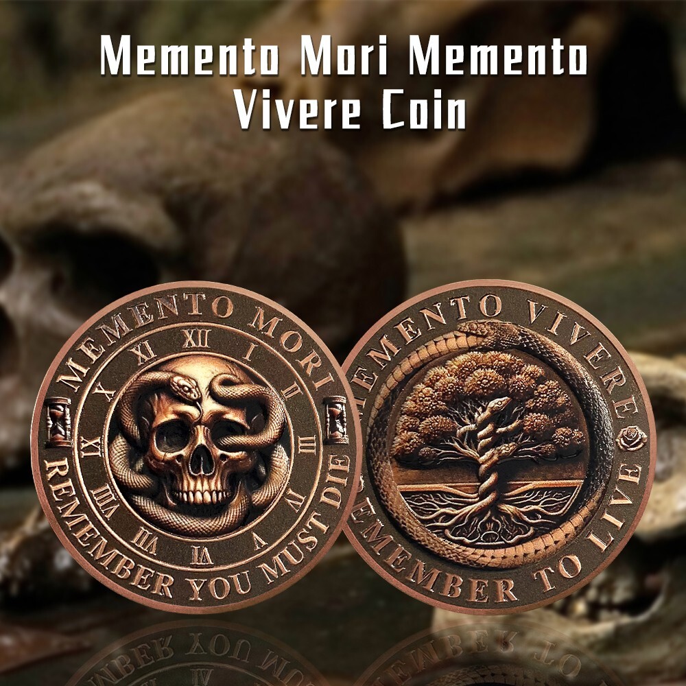 Bitcoin Coin Challenge Coin - Skull Design Stoic Reminder Token (Antique  Gold) Memento Mori