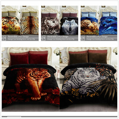 King Heavy Fleece Blanket Animal Tiger Lion Wolf Ply Reversible Plush  Blankets