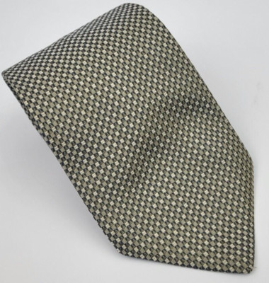 Enzo Bella Silk Tie Gray Beige Silver Geometric Men Necktie Italy 57 x 3.75