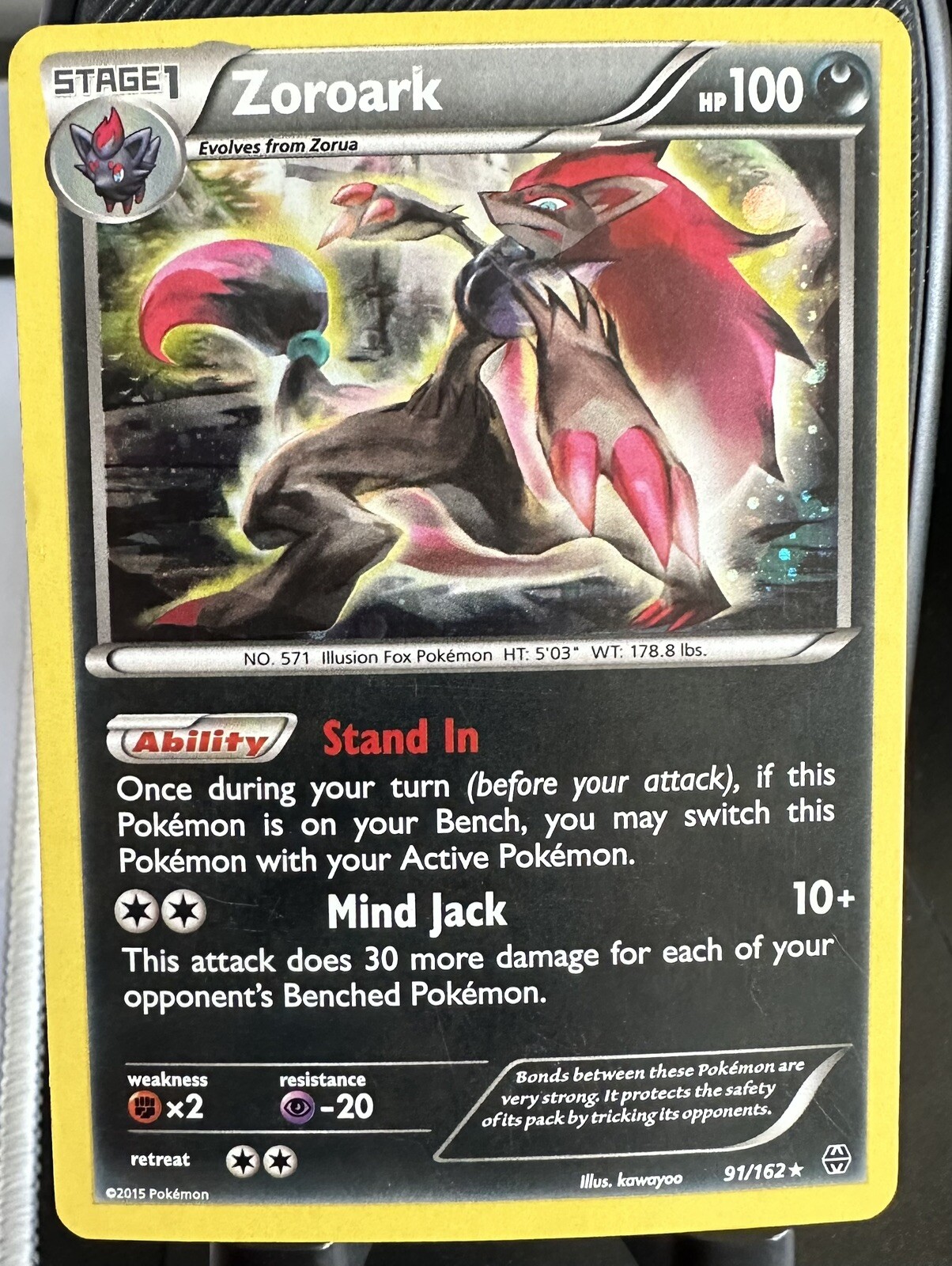 Zoroark 91/162 Breakthrough REVERSE Holo Foil Rare Pokémon TCG Card LP