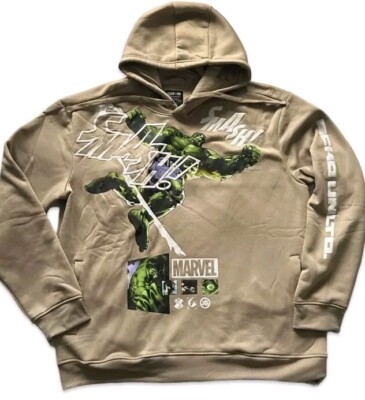 Marvel Ecko Y2K Hulk Smash Beige Hoodie Mens Sz 2XL NWT Free Shipping 