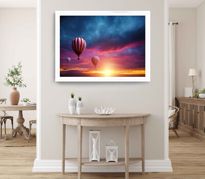 Air Balloons Print, Sunset Wall Art, Dark Sky Framed Nature Wall Art, Natural