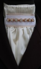 Ready Tied Cream Satin Bib with Gold diamante Detail Riding Stock - Dressage