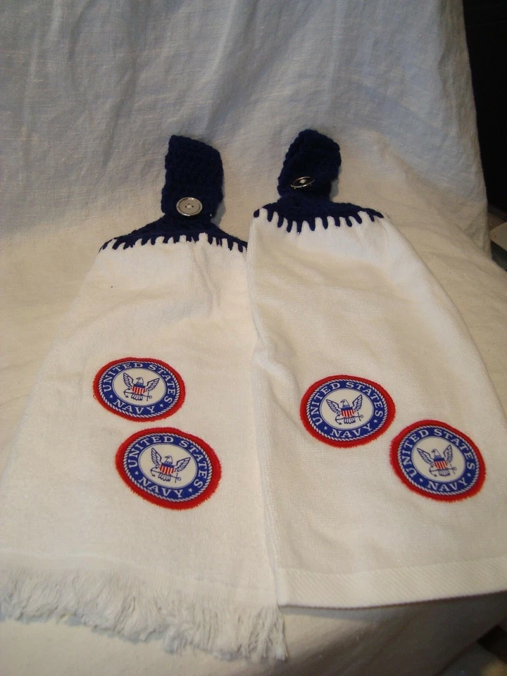 Juego de 2 toallas de barra de golf para nevera de mano de cocina hechas a mano del Departamento de Marina de los Estados Unidos Foto 4 de 4