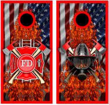 Firefighter American Flames Cornhole Wrap Bag Toss Skin Decal Sticker