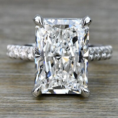 4.56Ctw Radiant Cut Moissanite Hidden Halo Engagement Ring 14K White Gold Plated