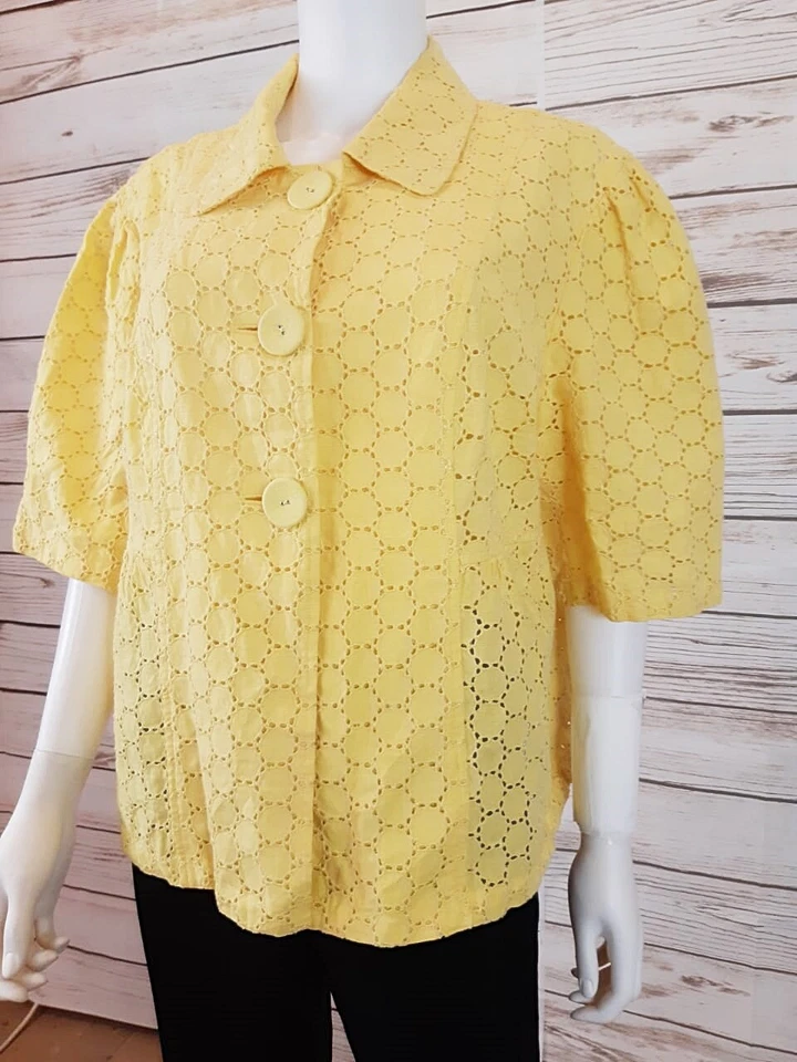 Style & Co Womens Short Sleeve Jacket Sz 16W Yellow Eylet Button Up 100% Linen - Image 3 of 4