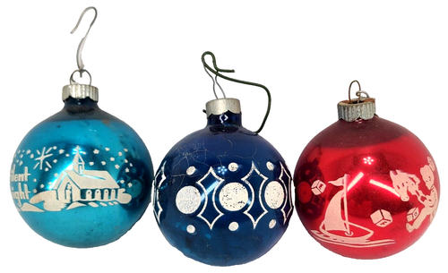 Vintage Shiny Brite Schablonenglas Weihnachtsschmuck 3er Set