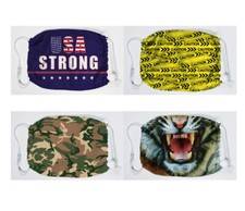 Adult Cloth FACE MASK Facial covering: USA STRONG, CAUTION, Tiger, Camo