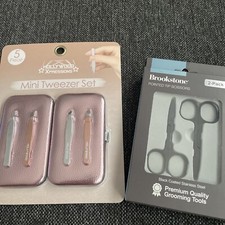 Tweezers Set 5 Pieces Professional and 2 pointed tip scissors