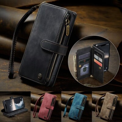 For iPhone 16 16e 15 14 13 12 Pro Max XR X 8 Plus Zip Leather Wallet Case Cover