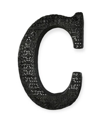 3D Metal Letter Wall Decor Sign Initial C Black Lacey Cut Out Three Hands?