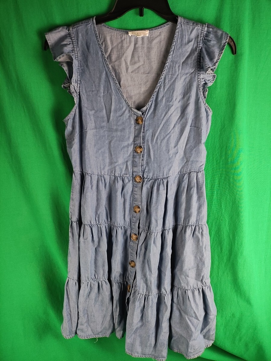 blu pepper chambray dress Women's Blue Chambray Tiered Dress