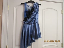 Blue Satin-look Asymmetrical Dance Costume- Adult Medium by Revolution