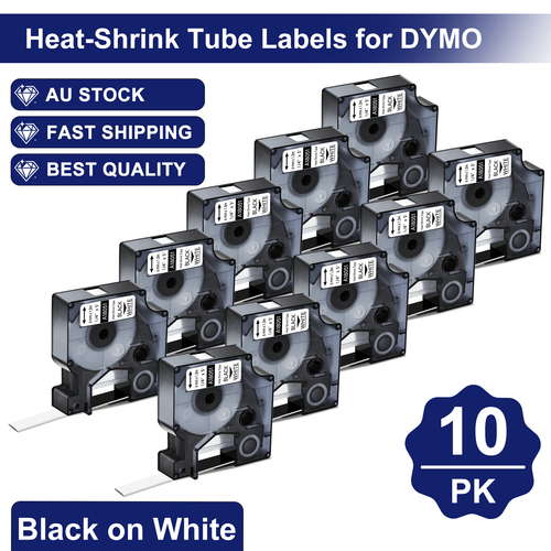 10PK 18051 Heat Shrink Tube for DYMO Rhino 1000 3000 5000 Black on White 6mm 3:1