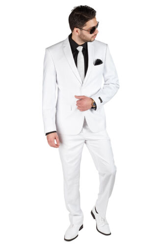 Slim Fit Suit 2 Button Solid White AZAR MAN Flat Front Pants New Style With Tags - Picture 1 of 6