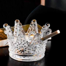 Vintage Cigar Ashtray Cut Crystal Glass Tobacciana Heavy Crown Art Smoking Home