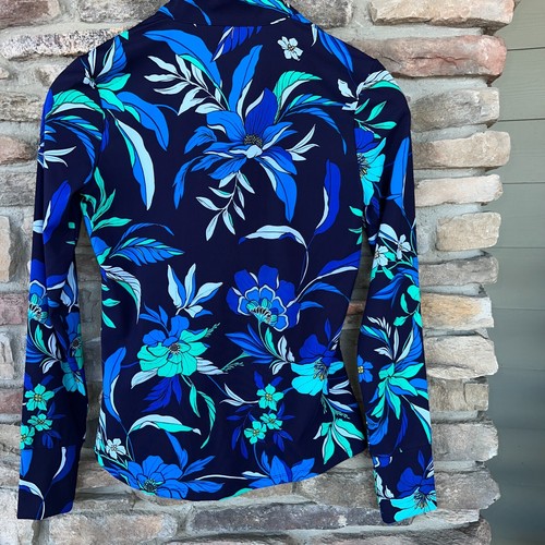TOMMY BAHAMA Upf 50 L/S Full Zip Golf Jacket Top Flowers Blue White XS S NWT - 第 2/4 張圖片