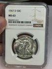 1947 D Walking Liberty Half Dollar NGC MS63