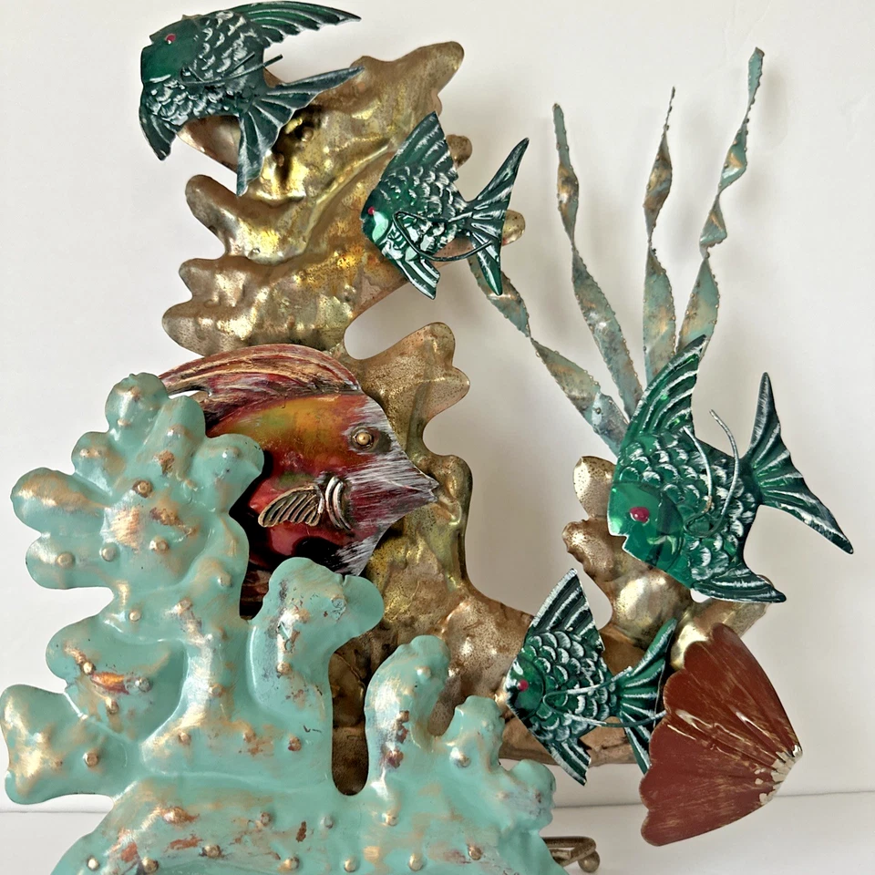 Vintage MCM Sea Life Tropical Fish Brass & Enamel Coral Reef  Metal Sculpture - Image 4 of 4