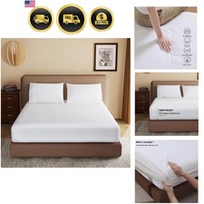 100 Egyptian Cotton Fitted Sheet Full Size White, 600 Thread Count, 8-16" De...