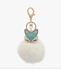 Soft White Rhinestone Fox Fluffy Pom-Pom Keychain. H-6.4 W-3 . New. Disc. Ship