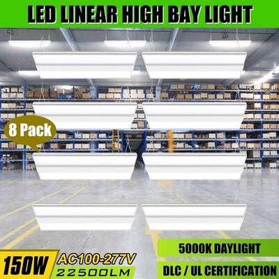 8PACK-150W Led Linear High Bay Hanging Shop Light for Garages Workshop Warehouse