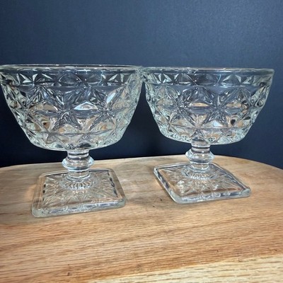 Imperial Glass Mt Vernon Champagne Sherbet Glasses Set 2 Square Base Clear 3.5''