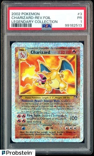 2002 Pokemon Legendary Collection #3 Charizard Reverse Foil PSA 1 PR