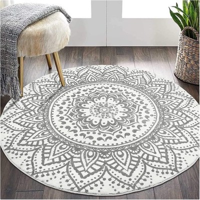 Teppich Rund Teppich Boho Teppich Kinderzimmer Wohnzimmer Flachgewebt Baumwol...