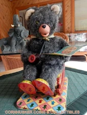 1960's Alps Battery Operated Pipe Smoking Bear in Rocking Chair , with Smoke