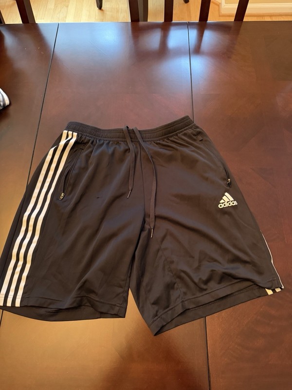 adidas Men's Size L Black/White 3-Stripes Athletic Shorts Drawstring Pockets