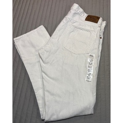 NEW POLO RALPH LAUREN Sullivan Slim Fit White Jeans 35x32 Contrasting Patch NWT