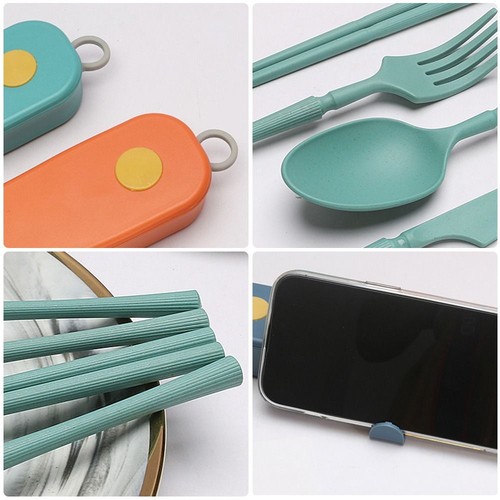 1 Set Bacchette Multicolore Cucchiaio Forchetta Set Stoviglie Picnic Campeggio - Foto 9 di 16