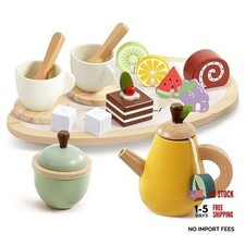 Wooden Tea Party Set for Toddler 3-5, Kids Tea Set Wooden Play Food Fruit Tea