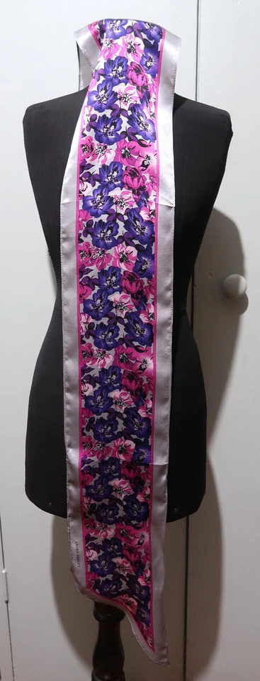 Vintage 17 x 154cm Oblong Laura Ashley Purple & Pink Floral Silk Scarf - image 4 of 4