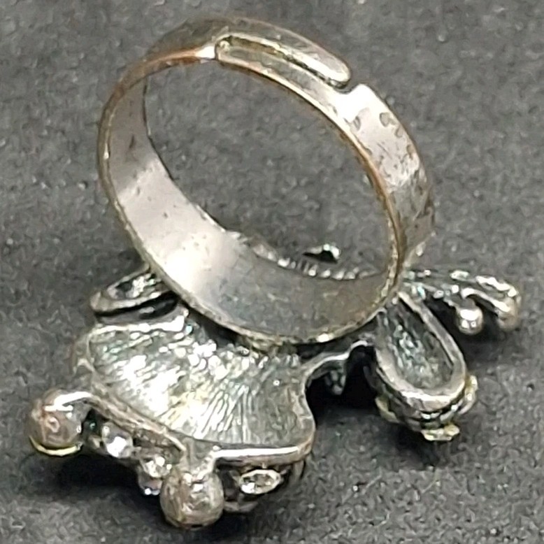 Silver Tone Rhinestone Frog Adjustable Statement … - image 10