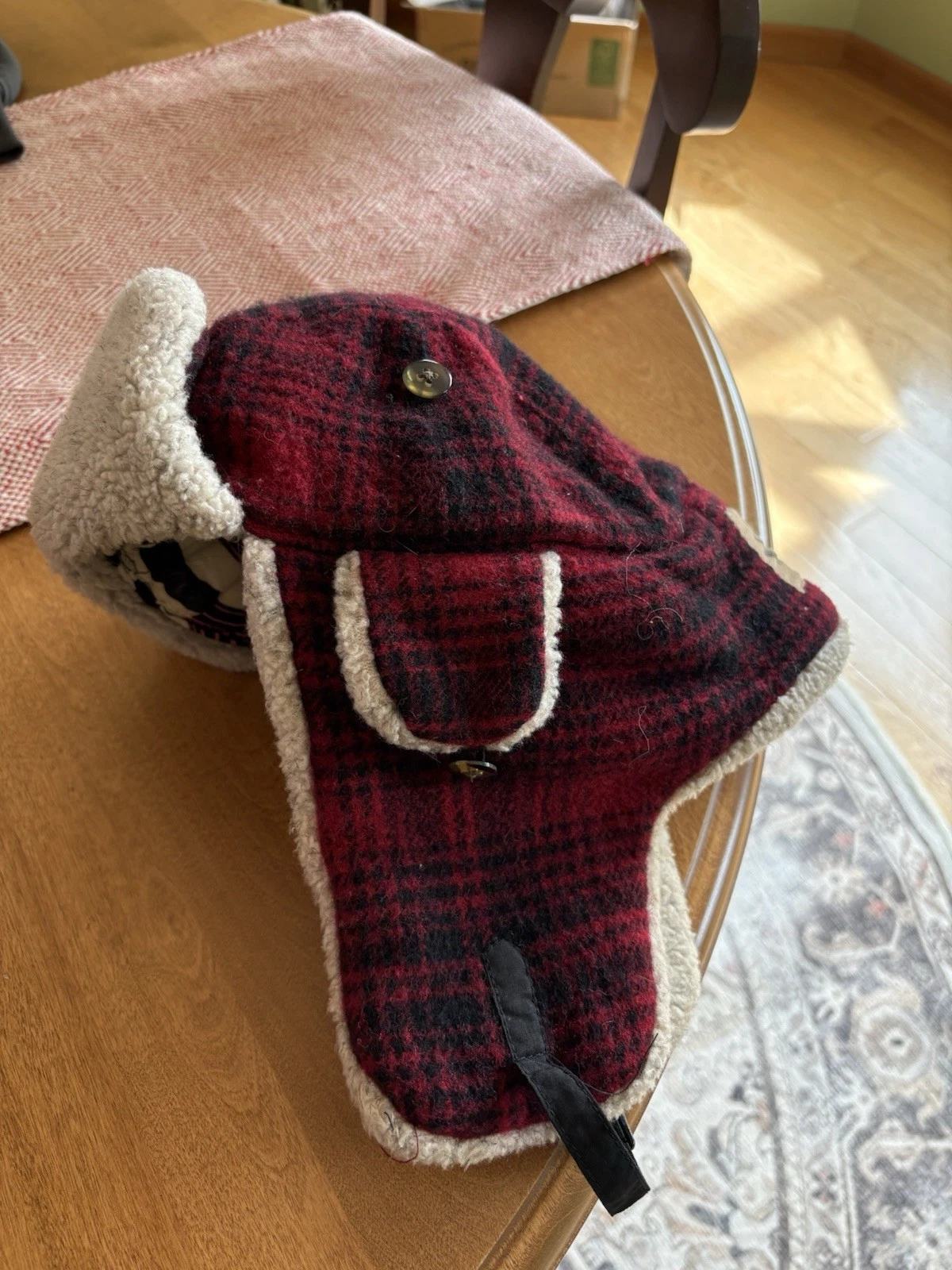 Mad Bomber Trapper Hat Wool Blend Fleece Quilt Lined Red Plaid Size Medium