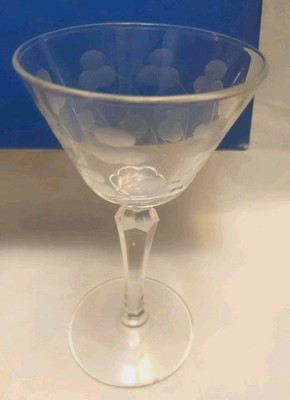 Libby Stemmed Glasses Etched Floral Set of 2 Vintage MCM 1 chip See All Pictures