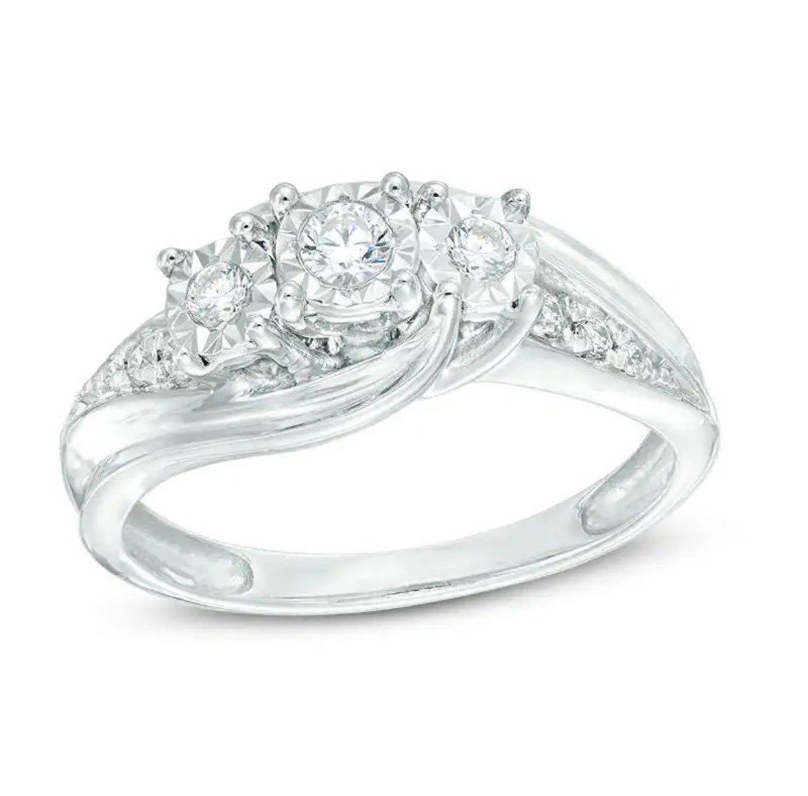Anillo de boda de compromiso de plata de ley 925 para mujer de circonita cúbica de corte redondo blanco de 0,43 quilates