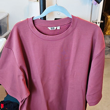 Uniqlo U AIRism Men's Cotton Blend Oversized Crew Neck T-Shirt Purple 3XL