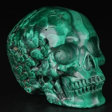 2.0" Malachite Carved Crystal Skull, Realistic, Crystal Healing