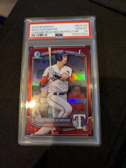 2025 Bowman - Chrome Prospects Malcolm Moore #BCP-129 Red Refractor /5 PSA 10