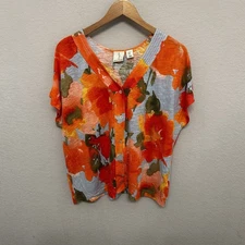 Joie XL Extra Large Linen Floral Watercolor Button Up Top Blouse Boho