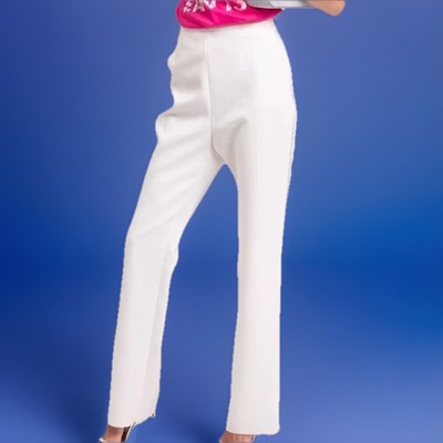 MSGM Milano Crepe Trousers Women s Pants White Sz 38 Rhinestone Italy Rodeo $425