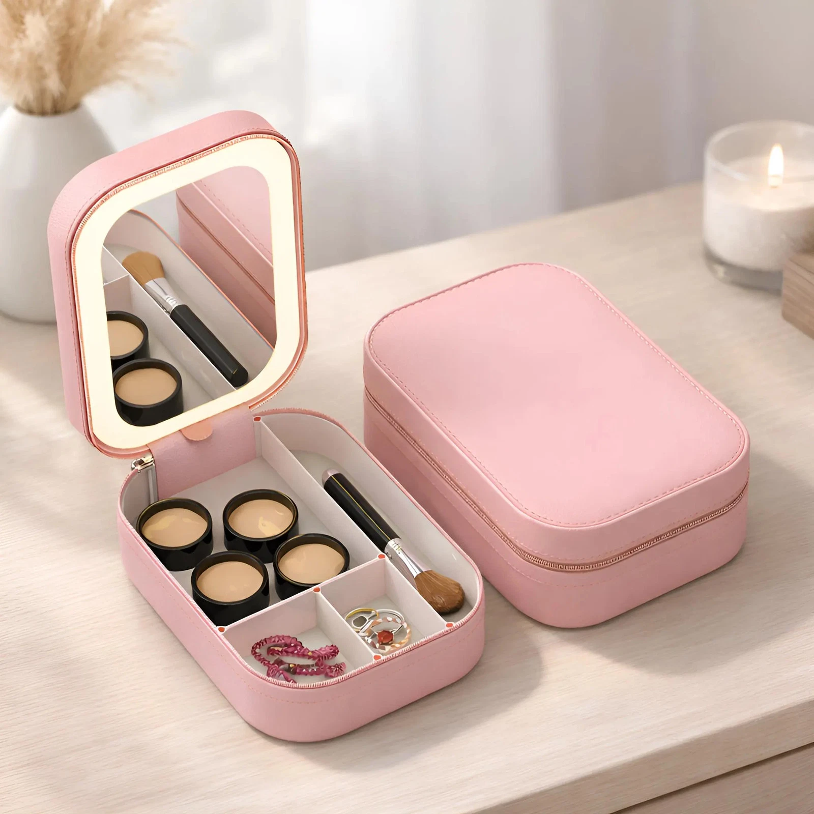 Pink LED Travel Makeup Bag, Lighted Cosmetic Organizer
Opens in a new window or tab
