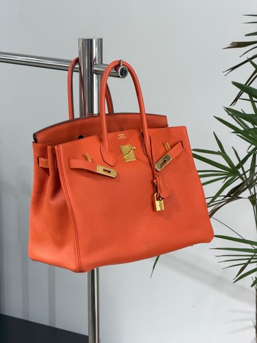 AUTH Hermes Birkin 35 Orange Togo Leather Gold Hardware Handbag Great Condition