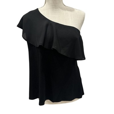 W5 Womens Black One Shoulder Ruffle Top Size L