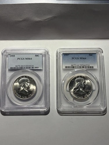 1955 & 1957 Franklin Half Dollars PCGS MS64